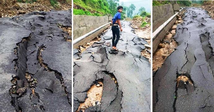 असारे विकासको नमुनाः २६ करोड लागतमा गरिएको कालोपत्रे एक महिना नबित्दै भत्कियो